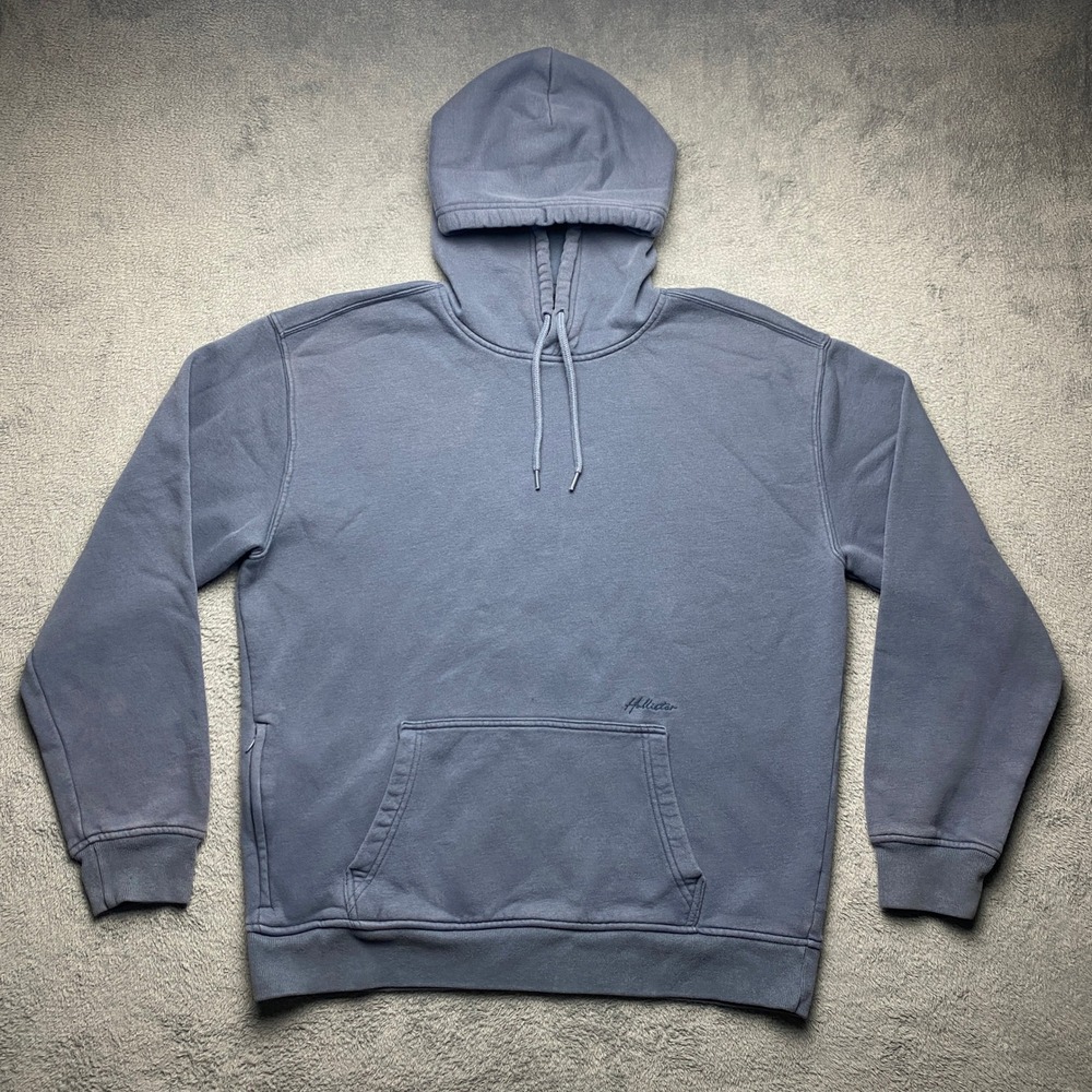 Hollister Hoodie Mens Large Relaxed Fit Blue Gray Fleece Pullover 297 - Picture 1 of 8